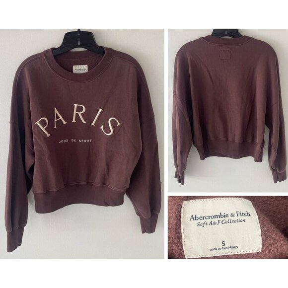 Abercrombie & Fitch Brown Fleece Paris Crewneck Sweatshirt 37578 - Picture 1 of 6
